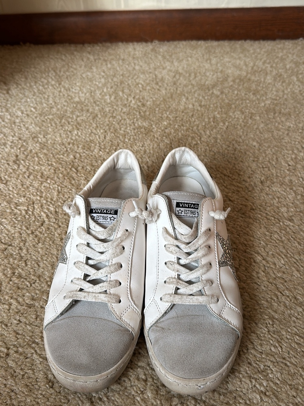 Vintage White & Gray Women's Sneakers with Silver Star